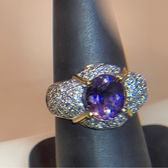 🍾Gorgeous 925 Silver Amethyst & Zircon Dome Dinner Ring! - Picture 3 of 14